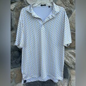 Turtleson Golf Polo Mens Sz L Performance Material Beer Mug Graphic Print Preppy